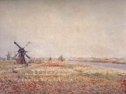 Claude Monet Field of Flowers and Windmills Near Leiden oil painting on canvas